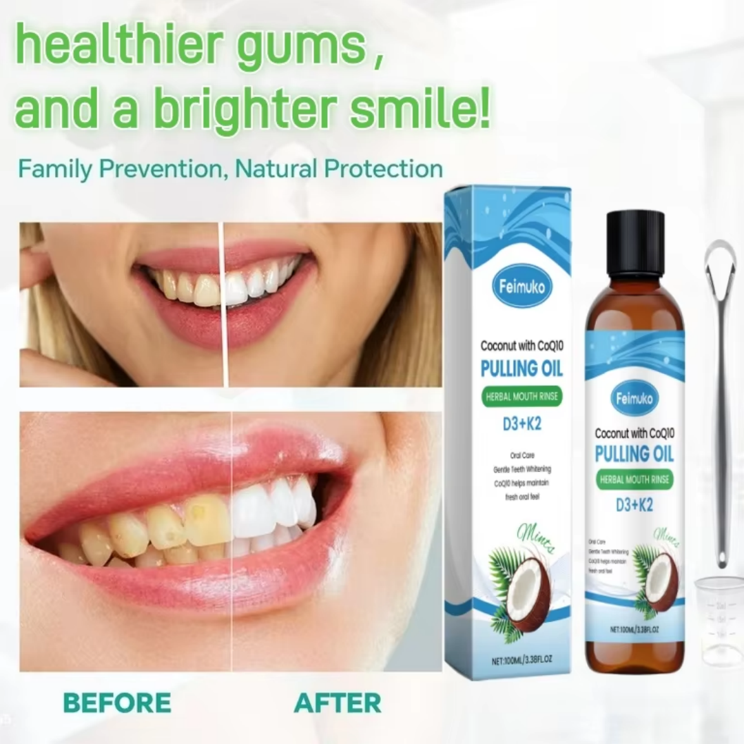 Teeth Whitening Oil Pulling - Coconut Mint Pulling Oil Mouthwash Kit