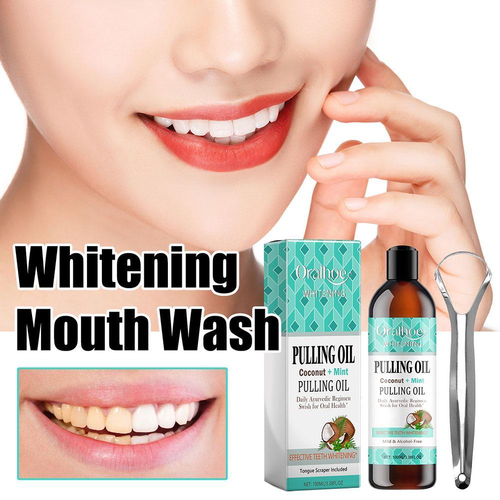 Teeth Whitening Oil Pulling - Coconut Mint Pulling Oil Mouthwash Alcohol-free