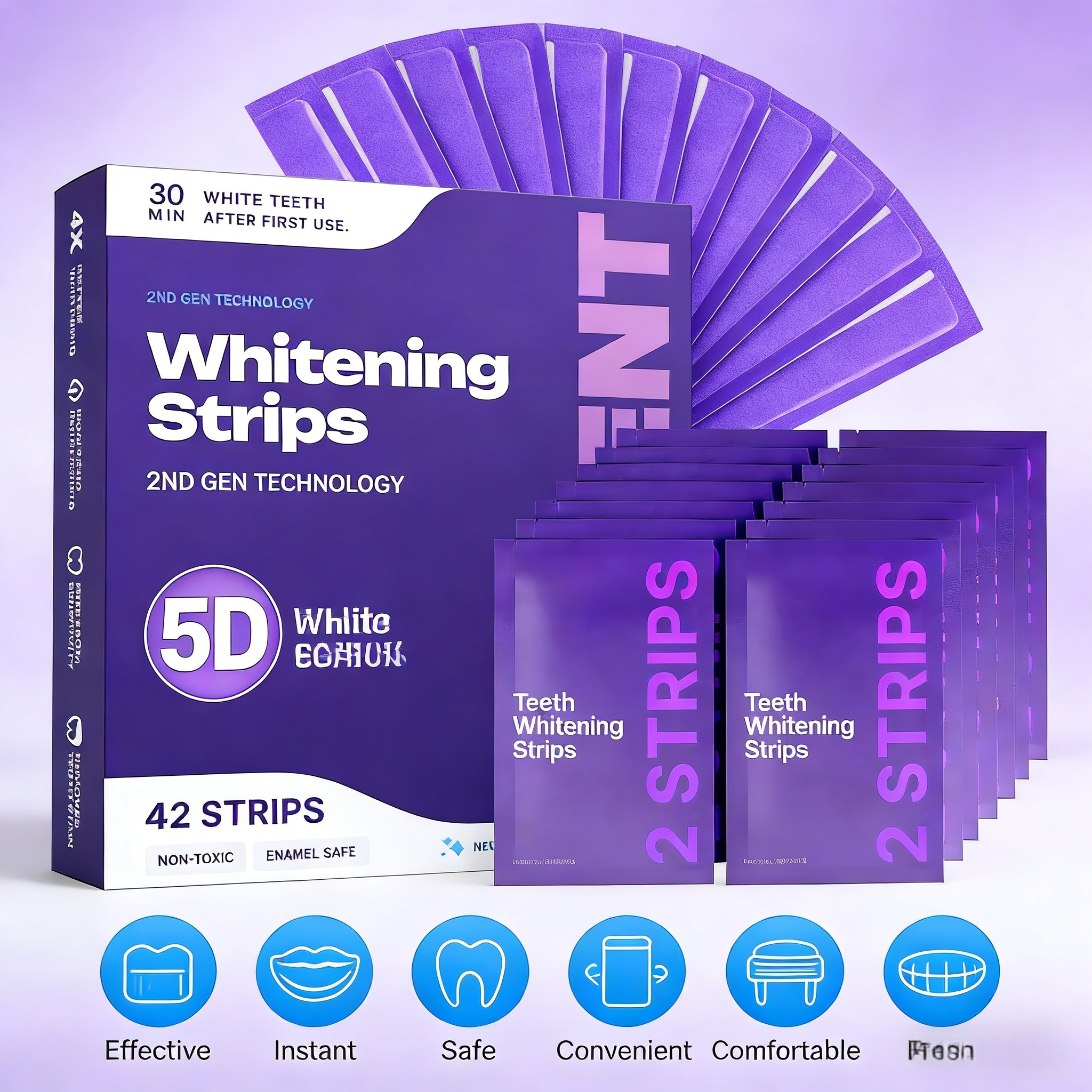 Teeth Whitening Strips Permanent - Purple Formula Teeth Whitening Strips Brighten